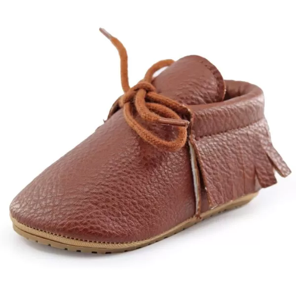 SOFMUO Baby Boys Girls Lace Up Leather Sneakers Soft Rubber Sole Infant Moccasins Newborn Oxford Loafers AntiSlip Toddler Wedding Uniform Dress ShoesFDark Brown
