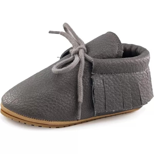 SOFMUO Baby Boys Girls Lace Up Leather Sneakers Soft Rubber Sole Infant Moccasins Newborn Oxford Loafers AntiSlip Toddler Wedding Uniform Dress ShoesFDark Grey