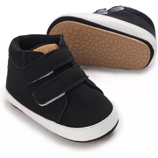 SOFMUO Baby Boys Girls Sneakers High Top Ankle PU Leather NonSlip Moccasins Soft Rubber Sole Infant Booties Toddler Uniform Dress ShoesA0Black