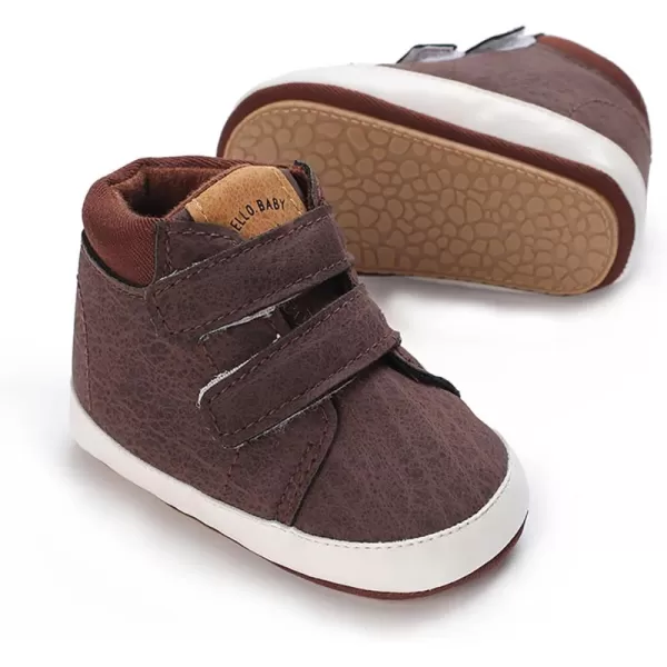 SOFMUO Baby Boys Girls Sneakers High Top Ankle PU Leather NonSlip Moccasins Soft Rubber Sole Infant Booties Toddler Uniform Dress ShoesA0Dark Brown