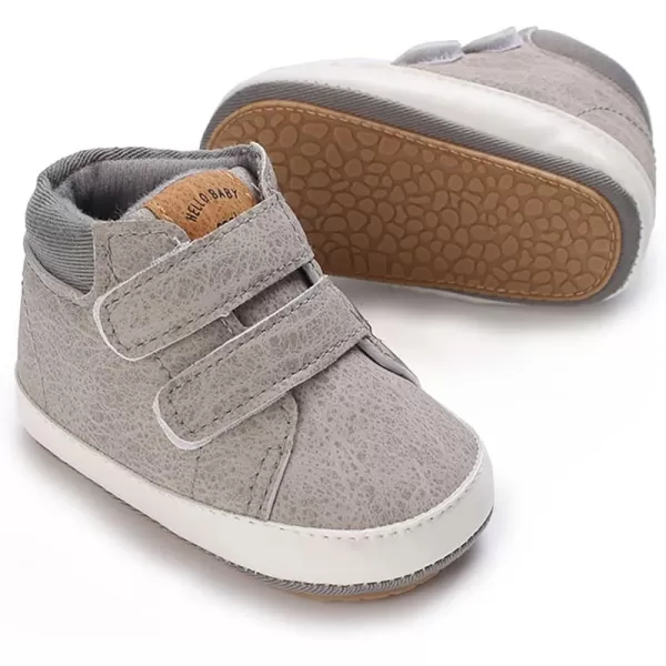 SOFMUO Baby Boys Girls Sneakers High Top Ankle PU Leather NonSlip Moccasins Soft Rubber Sole Infant Booties Toddler Uniform Dress ShoesA0Grey
