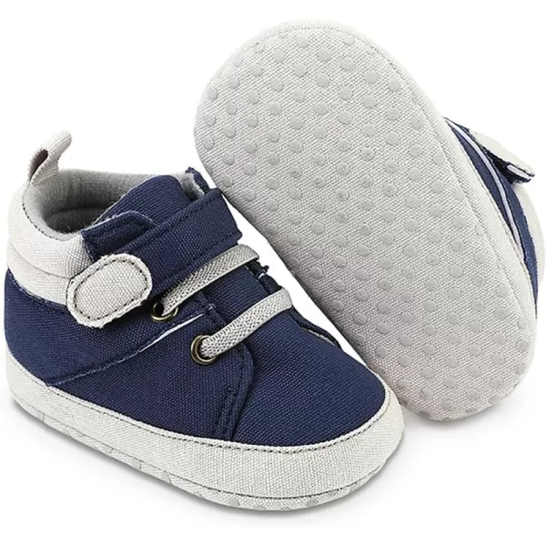 SOFMUO Baby Boys Girls Sneakers High Top Ankle PU Leather NonSlip Moccasins Soft Rubber Sole Infant Booties Toddler Uniform Dress ShoesA2Canvas Navy