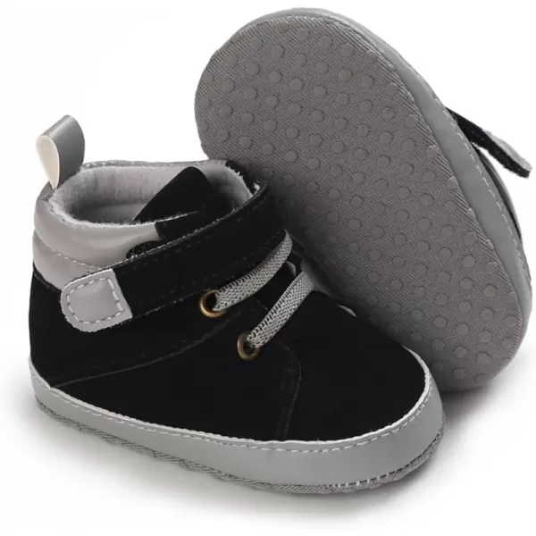 SOFMUO Baby Boys Girls Sneakers High Top Ankle PU Leather NonSlip Moccasins Soft Rubber Sole Infant Booties Toddler Uniform Dress ShoesA3Pu Black