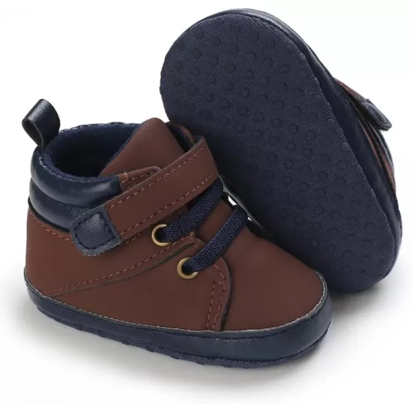 SOFMUO Baby Boys Girls Sneakers High Top Ankle PU Leather NonSlip Moccasins Soft Rubber Sole Infant Booties Toddler Uniform Dress ShoesA3Pu Brown