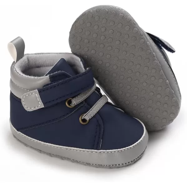 SOFMUO Baby Boys Girls Sneakers High Top Ankle PU Leather NonSlip Moccasins Soft Rubber Sole Infant Booties Toddler Uniform Dress ShoesA3Pu Navy