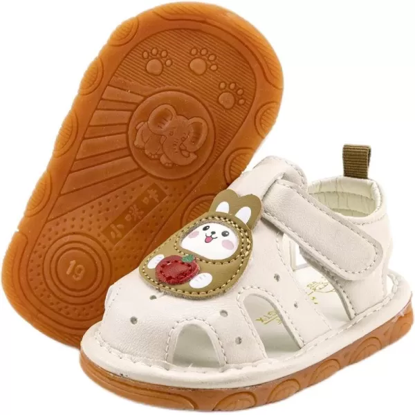 SOFMUO Baby Boys Girls Squeaky Sandals NonSlip Soft Rubber Sole Closed Toe Infant Summer Outdoor Shoes Toddler First WalkersB02Beige