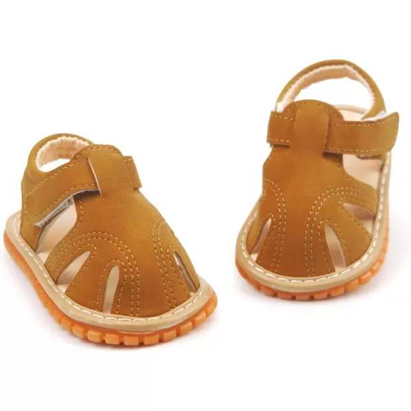 SOFMUO Baby Boys Girls Squeaky Sandals NonSlip Soft Rubber Sole Closed Toe Infant Summer Outdoor Shoes Toddler First WalkersBBrown
