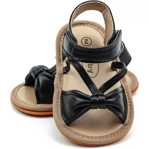 SOFMUO Baby Girls Boys Sparkly Bowknot Sandals Premium Soft AntiSlip Rubber Sole Infant Summer Outdoor Shoes Toddler First WalkersA05Black