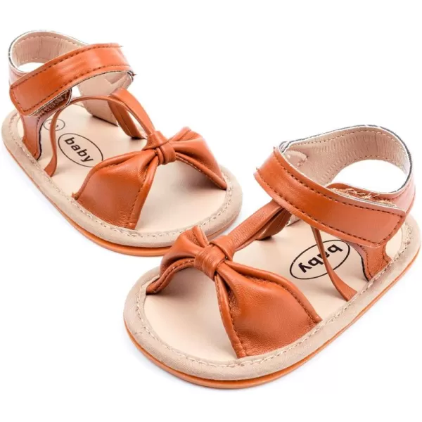 SOFMUO Baby Girls Boys Sparkly Bowknot Sandals Premium Soft AntiSlip Rubber Sole Infant Summer Outdoor Shoes Toddler First WalkersA05Brown