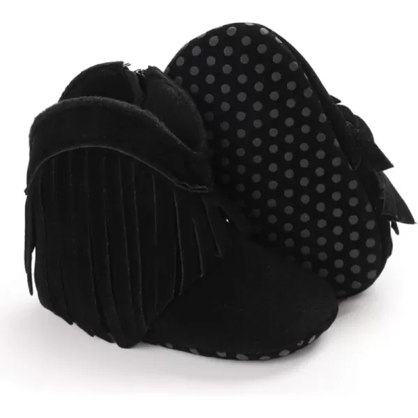 SOFMUO Baby Girls Cowboy Tassel Boots with Side Zipper Moccasins Non Slip Infant Booties Suede Toddler First Walker ShoesBlack