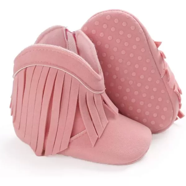 SOFMUO Baby Girls Cowboy Tassel Boots with Side Zipper Moccasins Non Slip Infant Booties Suede Toddler First Walker ShoesPink