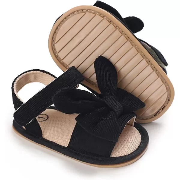 SOFMUO Baby Girls Floral Closed Toe Sandals NonSlip Soft Rubber Sole Infant Toddler Summer Walking ShoesA04Black