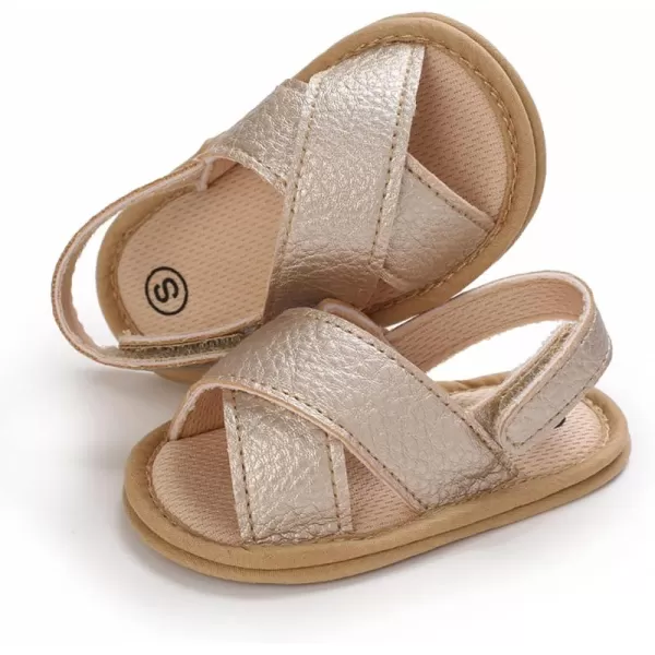 SOFMUO Baby Girls Floral Closed Toe Sandals NonSlip Soft Rubber Sole Infant Toddler Summer Walking ShoesA05Gold
