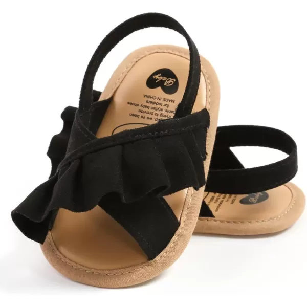 SOFMUO Baby Girls Floral Closed Toe Sandals NonSlip Soft Rubber Sole Infant Toddler Summer Walking ShoesA06Black