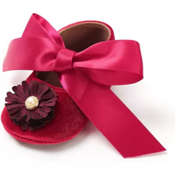 SOFMUO Baby Girls Mary Jane Flats Infant NonSlip Bowknot Ballet Slippers Newborn Princess Dress Wedding Shoes Toddler First WalkersBRed