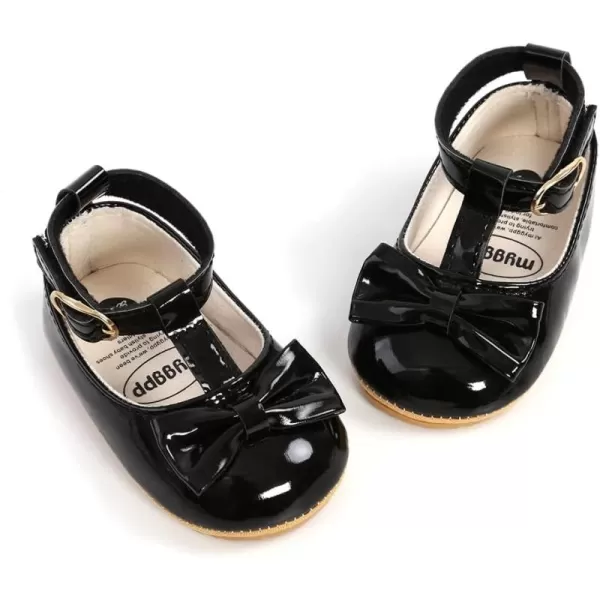 SOFMUO Baby Girls Mary Jane Flats with Bowknot Ballet Slippers Toddler First Walkers Infant Princess Wedding Christmas Dress ShoesA00Black