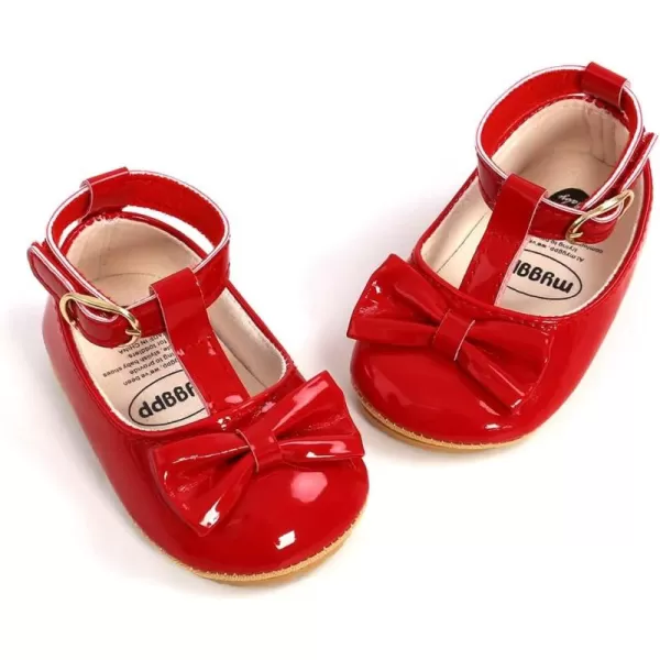 SOFMUO Baby Girls Mary Jane Flats with Bowknot Ballet Slippers Toddler First Walkers Infant Princess Wedding Christmas Dress ShoesA00Red