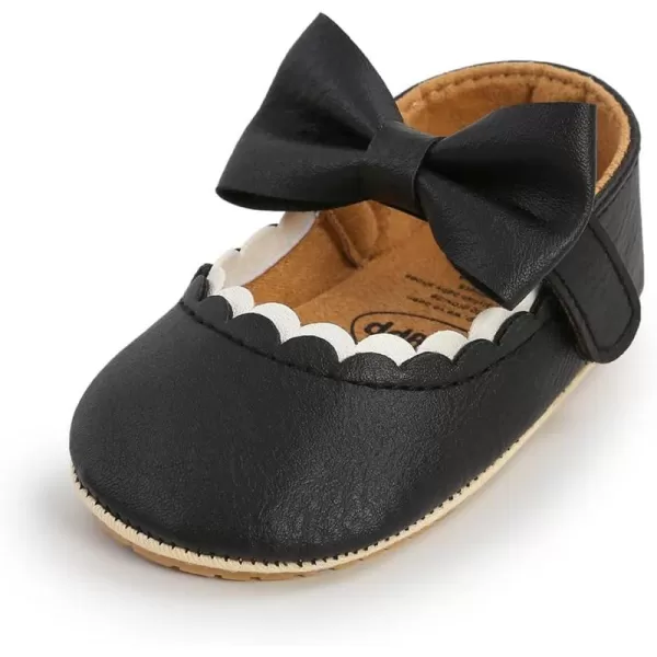 SOFMUO Baby Girls Mary Jane Flats with Bowknot Ballet Slippers Toddler First Walkers Infant Princess Wedding Christmas Dress ShoesA03Black