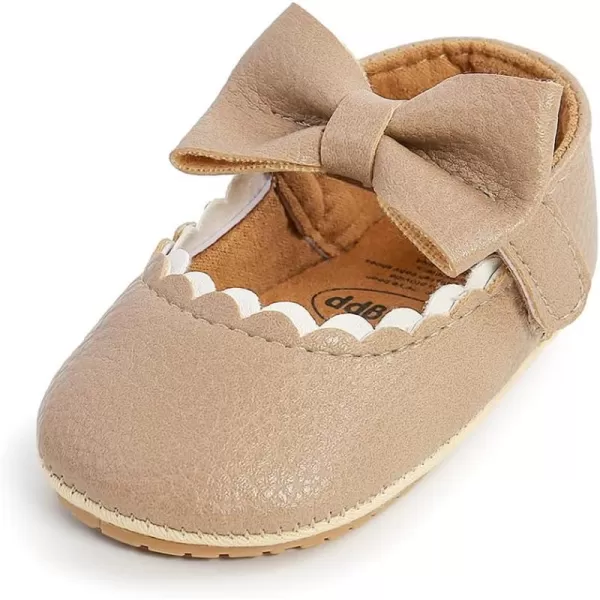 SOFMUO Baby Girls Mary Jane Flats with Bowknot Ballet Slippers Toddler First Walkers Infant Princess Wedding Christmas Dress ShoesA03Khaki