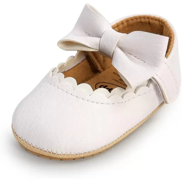 SOFMUO Baby Girls Mary Jane Flats with Bowknot Ballet Slippers Toddler First Walkers Infant Princess Wedding Christmas Dress ShoesA03White