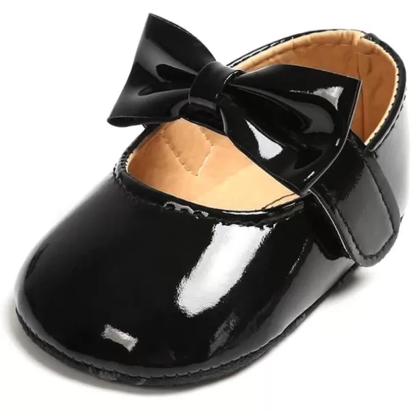 SOFMUO Baby Girls Mary Jane Flats with Bowknot Ballet Slippers Toddler First Walkers Infant Princess Wedding Christmas Dress ShoesBlack