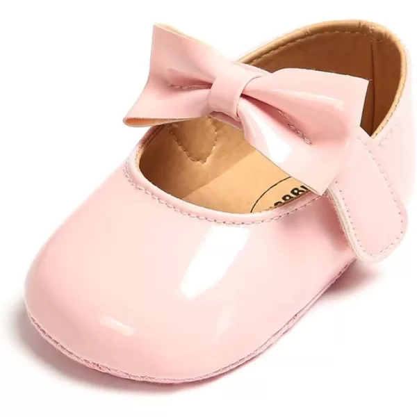 SOFMUO Baby Girls Mary Jane Flats with Bowknot Ballet Slippers Toddler First Walkers Infant Princess Wedding Christmas Dress ShoesPink