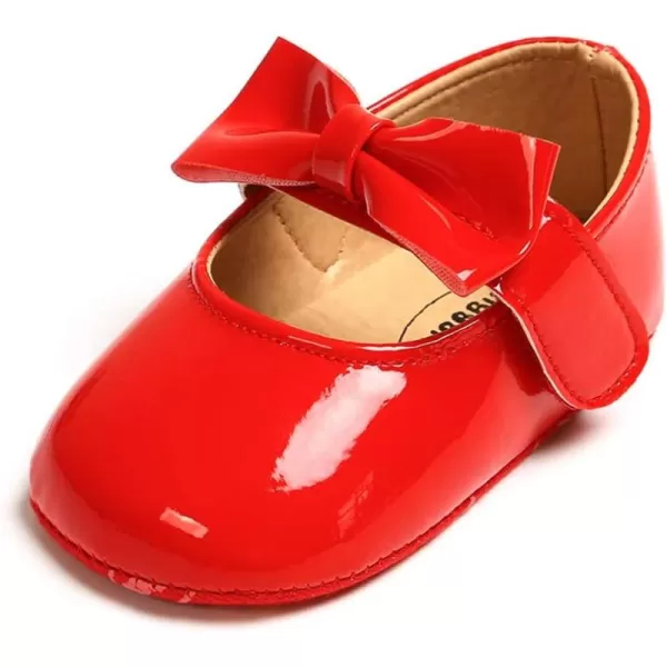 SOFMUO Baby Girls Mary Jane Flats with Bowknot Ballet Slippers Toddler First Walkers Infant Princess Wedding Christmas Dress ShoesRed