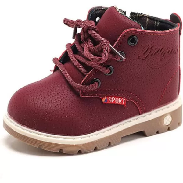 SOFMUO Baby Kids Boots  Boys Girls Rubber Sole PU Leather Warm Winter Shoes Hiking Snow Ankle Boots ToddlerLittle KidARed