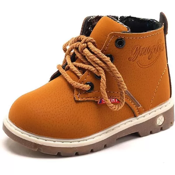 SOFMUO Baby Kids Boots  Boys Girls Rubber Sole PU Leather Warm Winter Shoes Hiking Snow Ankle Boots ToddlerLittle KidATan
