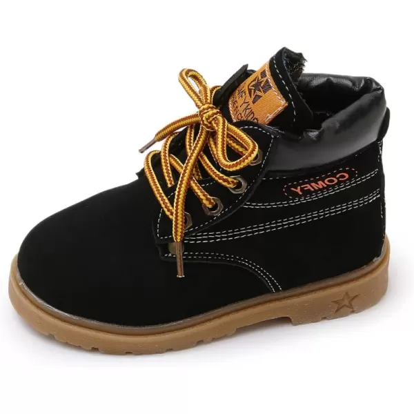 SOFMUO Baby Kids Boots  Boys Girls Rubber Sole PU Leather Warm Winter Shoes Hiking Snow Ankle Boots ToddlerLittle KidCBlack