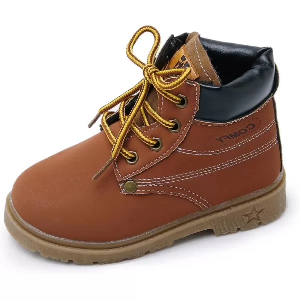 SOFMUO Baby Kids Boots  Boys Girls Rubber Sole PU Leather Warm Winter Shoes Hiking Snow Ankle Boots ToddlerLittle KidCBrown