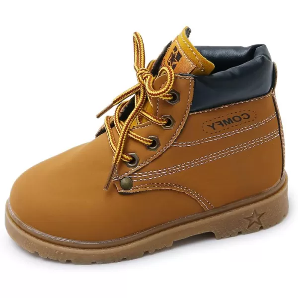 SOFMUO Baby Kids Boots  Boys Girls Rubber Sole PU Leather Warm Winter Shoes Hiking Snow Ankle Boots ToddlerLittle KidCYellow