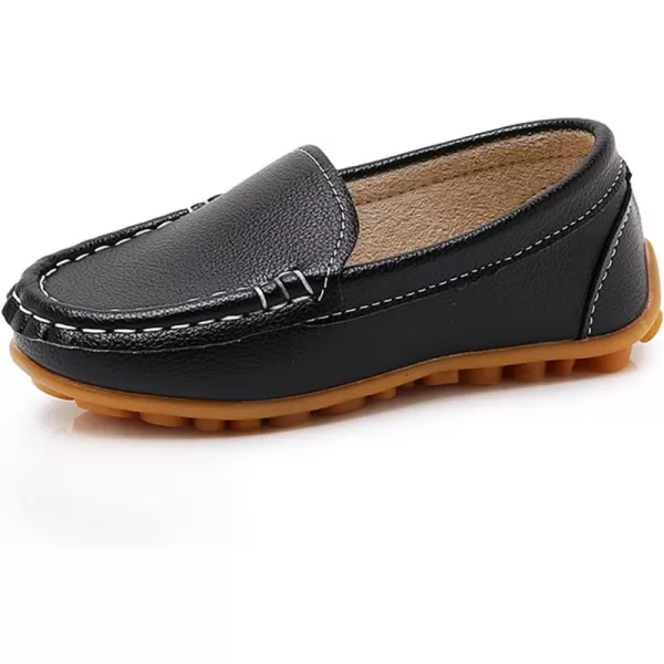 SOFMUO Boys Girls Leather Loafers SlipOn Oxford Flats Boat Dress Schooling Daily Walking ShoesToddlerLittle KidsBlack