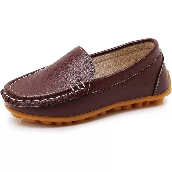 SOFMUO Boys Girls Leather Loafers SlipOn Oxford Flats Boat Dress Schooling Daily Walking ShoesToddlerLittle KidsBrown