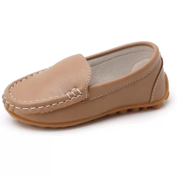 SOFMUO Boys Girls Leather Loafers SlipOn Oxford Flats Boat Dress Schooling Daily Walking ShoesToddlerLittle KidsDark Khaki