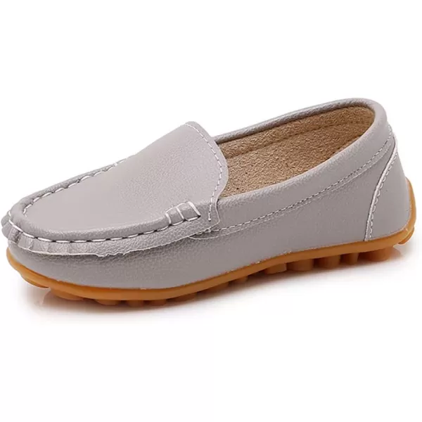 SOFMUO Boys Girls Leather Loafers SlipOn Oxford Flats Boat Dress Schooling Daily Walking ShoesToddlerLittle KidsGrey