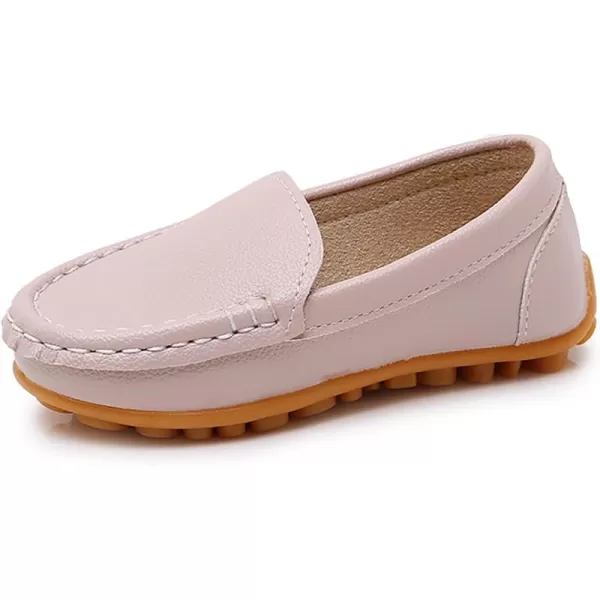 SOFMUO Boys Girls Leather Loafers SlipOn Oxford Flats Boat Dress Schooling Daily Walking ShoesToddlerLittle KidsGrey Pink