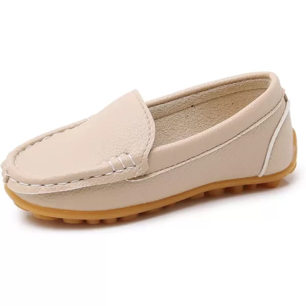 SOFMUO Boys Girls Leather Loafers SlipOn Oxford Flats Boat Dress Schooling Daily Walking ShoesToddlerLittle KidsKhaki