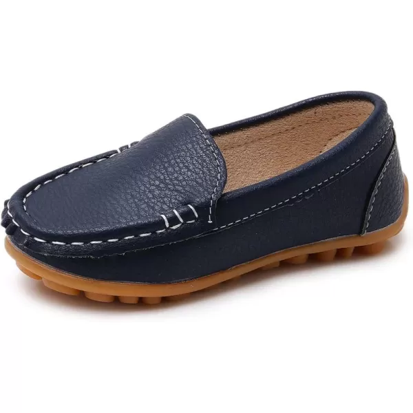 SOFMUO Boys Girls Leather Loafers SlipOn Oxford Flats Boat Dress Schooling Daily Walking ShoesToddlerLittle KidsNavy