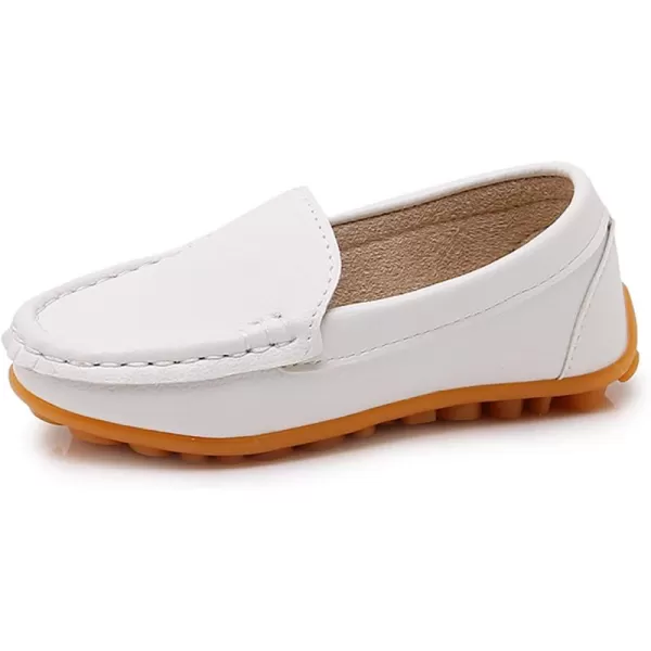 SOFMUO Boys Girls Leather Loafers SlipOn Oxford Flats Boat Dress Schooling Daily Walking ShoesToddlerLittle KidsWhite