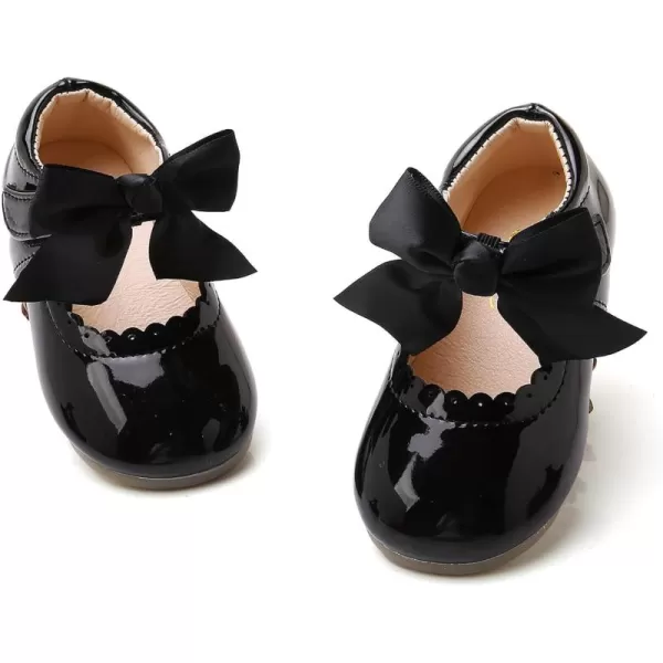SOFMUO Toddler Girl Mary Jane Shoes Bowknot Ballet Flats for Little Girls Party School Wedding Uniform Princess Dress ShoesABlack