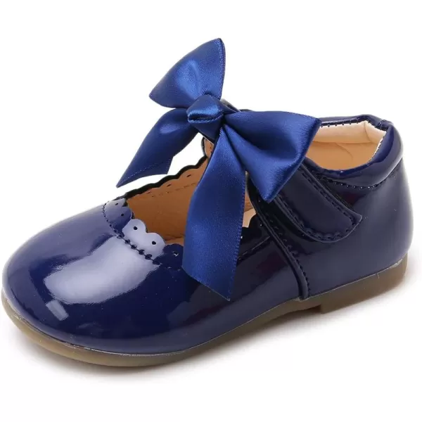SOFMUO Toddler Girl Mary Jane Shoes Bowknot Ballet Flats for Little Girls Party School Wedding Uniform Princess Dress ShoesANavy