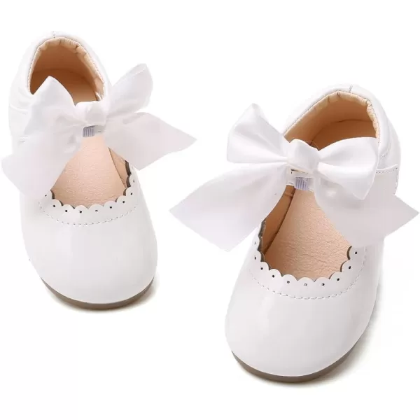 SOFMUO Toddler Girl Mary Jane Shoes Bowknot Ballet Flats for Little Girls Party School Wedding Uniform Princess Dress ShoesAWhite