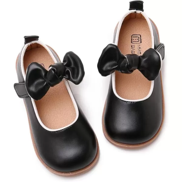 SOFMUO Toddler Girl Mary Jane Shoes Bowknot Ballet Flats for Little Girls Party School Wedding Uniform Princess Dress ShoesBBlack