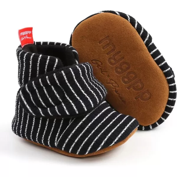 SOFMUO Unisex Baby Girl Boy Slippers Lightweight NonSlip Indoor Moccasins House Shoes Toddler BootiesStripeBlack