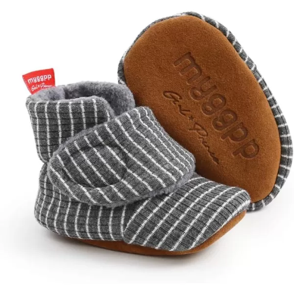 SOFMUO Unisex Baby Girl Boy Slippers Lightweight NonSlip Indoor Moccasins House Shoes Toddler BootiesStripeDark Grey