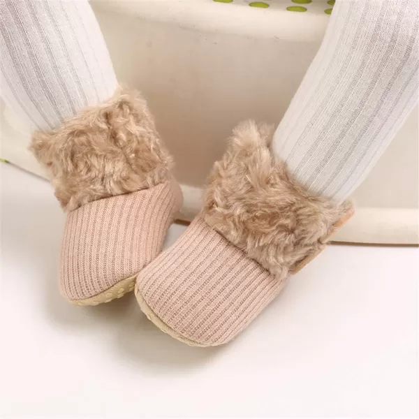 SOFMUO Baby Boy Girl Fleece Booties NonSlip Soft Sole Infant Slippers Newborn Warm Cotton Socks Toddler Cozy Winter Walking ShoesBBeige1218 Months