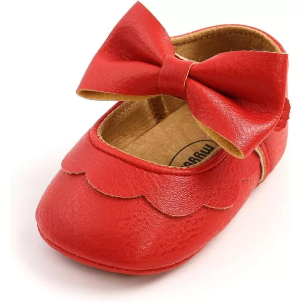Antheron Baby Girls Mary Jane Flats with Bowknot NonSlip Toddler First Walkers Princess Dress ShoesA01Red