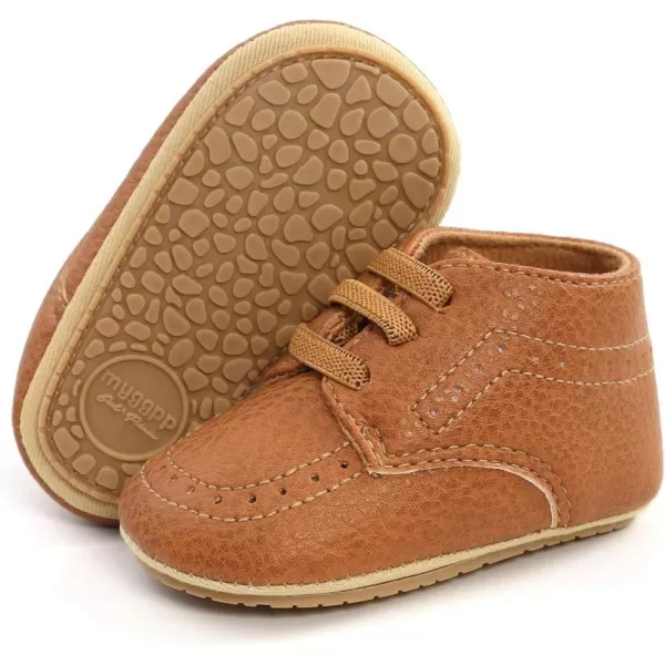 SOFMUO Baby Boys Girls High Top Ankle PU Leather Sneakers Soft Rubber Sole Infant Moccasins Newborn Oxford Loafers AntiSlip Toddler Wedding Uniform Dress ShoesA05Brown