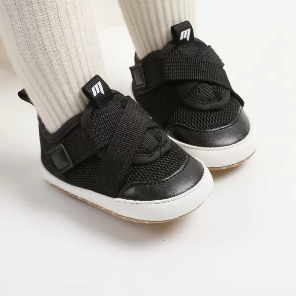 imageSOFMUO Baby Boy Girl Shoes Breathable Infant Mesh Sneakers Soft Newborn Moccasins Toddler First WalkersBlack